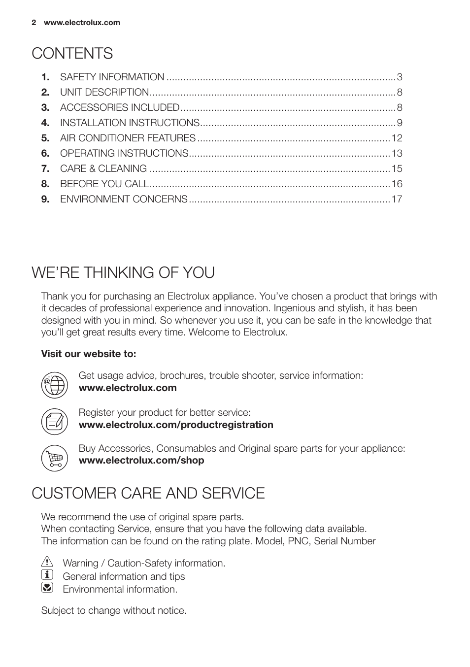 Electrolux EXP09HN1WI User Manual | Page 2 / 100