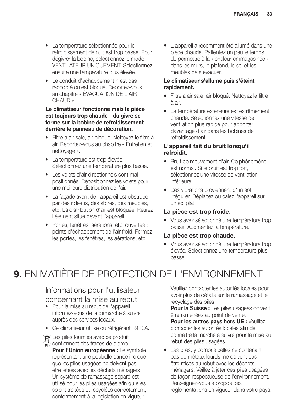 En matière de protection de l'environnement | Electrolux EXP09HN1WI User Manual | Page 33 / 100