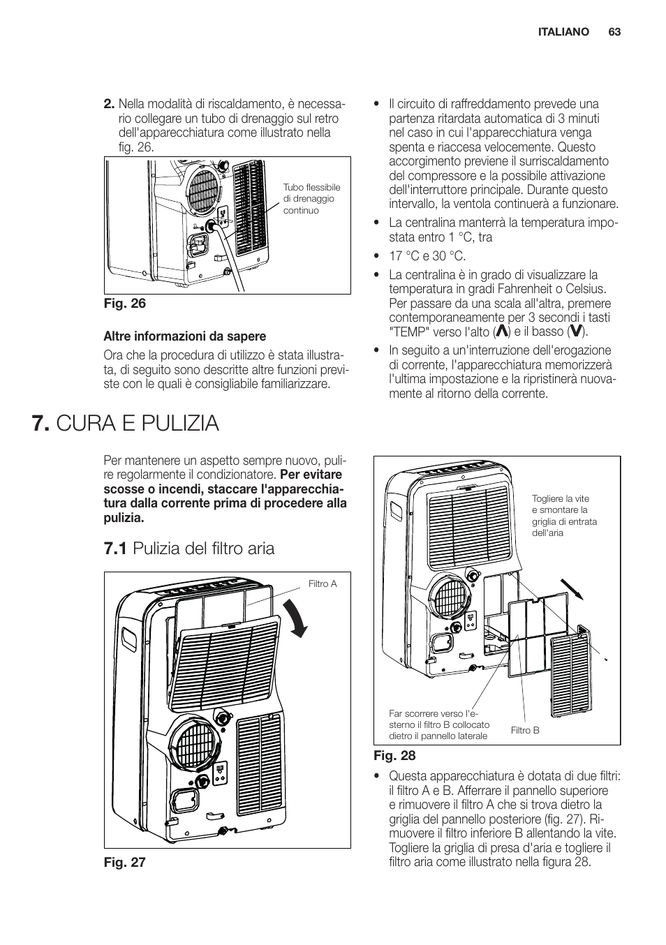 Cura e pulizia, 1 pulizia del filtro aria | Electrolux EXP09HN1WI User Manual | Page 63 / 100