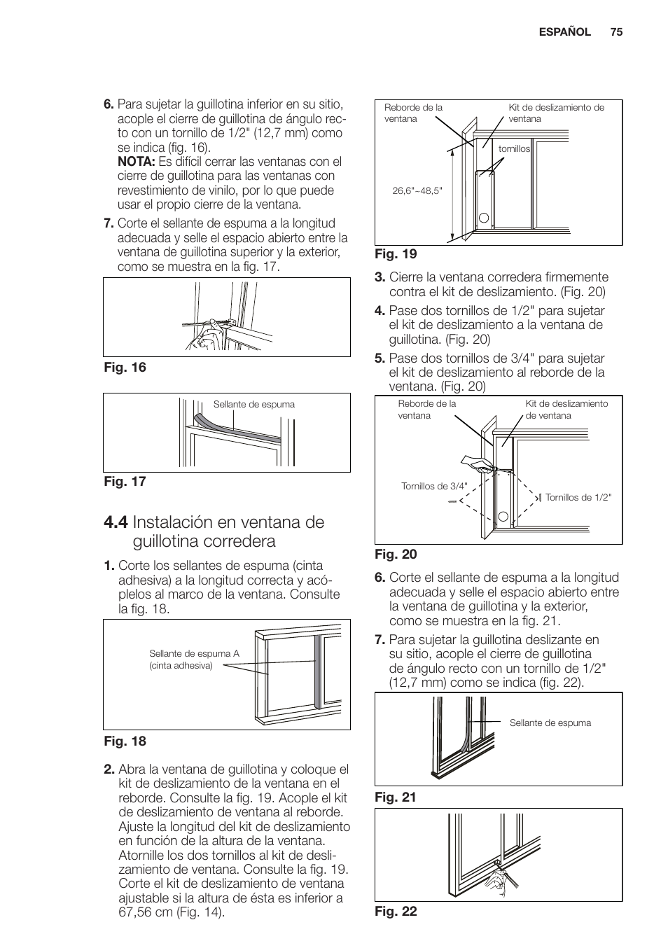 4 instalación en ventana de guillotina corredera | Electrolux EXP09HN1WI User Manual | Page 75 / 100