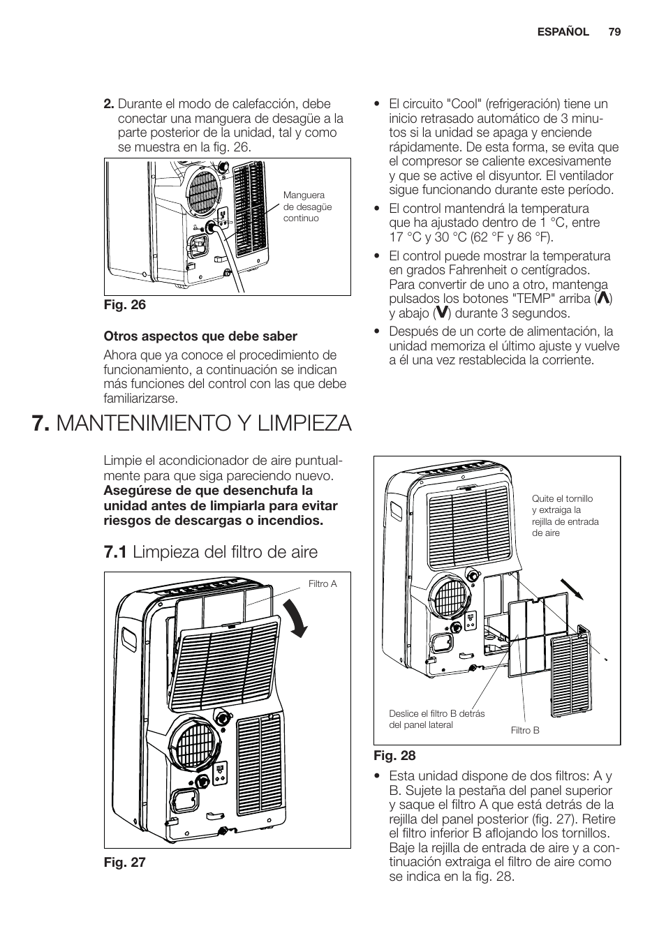 Mantenimiento y limpieza, 1 limpieza del filtro de aire | Electrolux EXP09HN1WI User Manual | Page 79 / 100