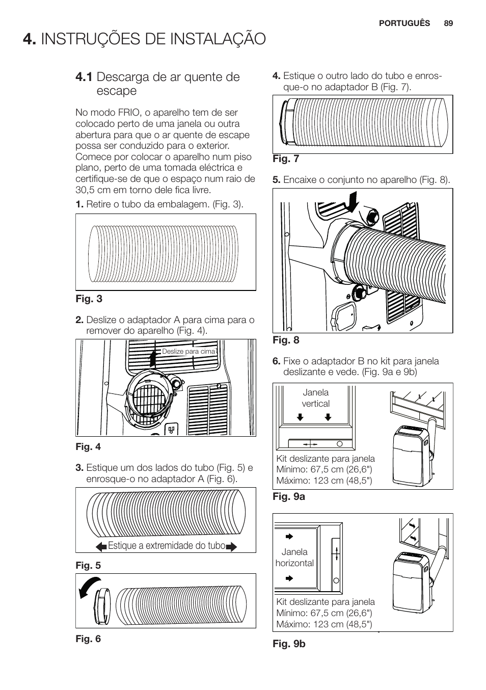 Instruções de instalação, 1 descarga de ar quente de escape | Electrolux EXP09HN1WI User Manual | Page 89 / 100