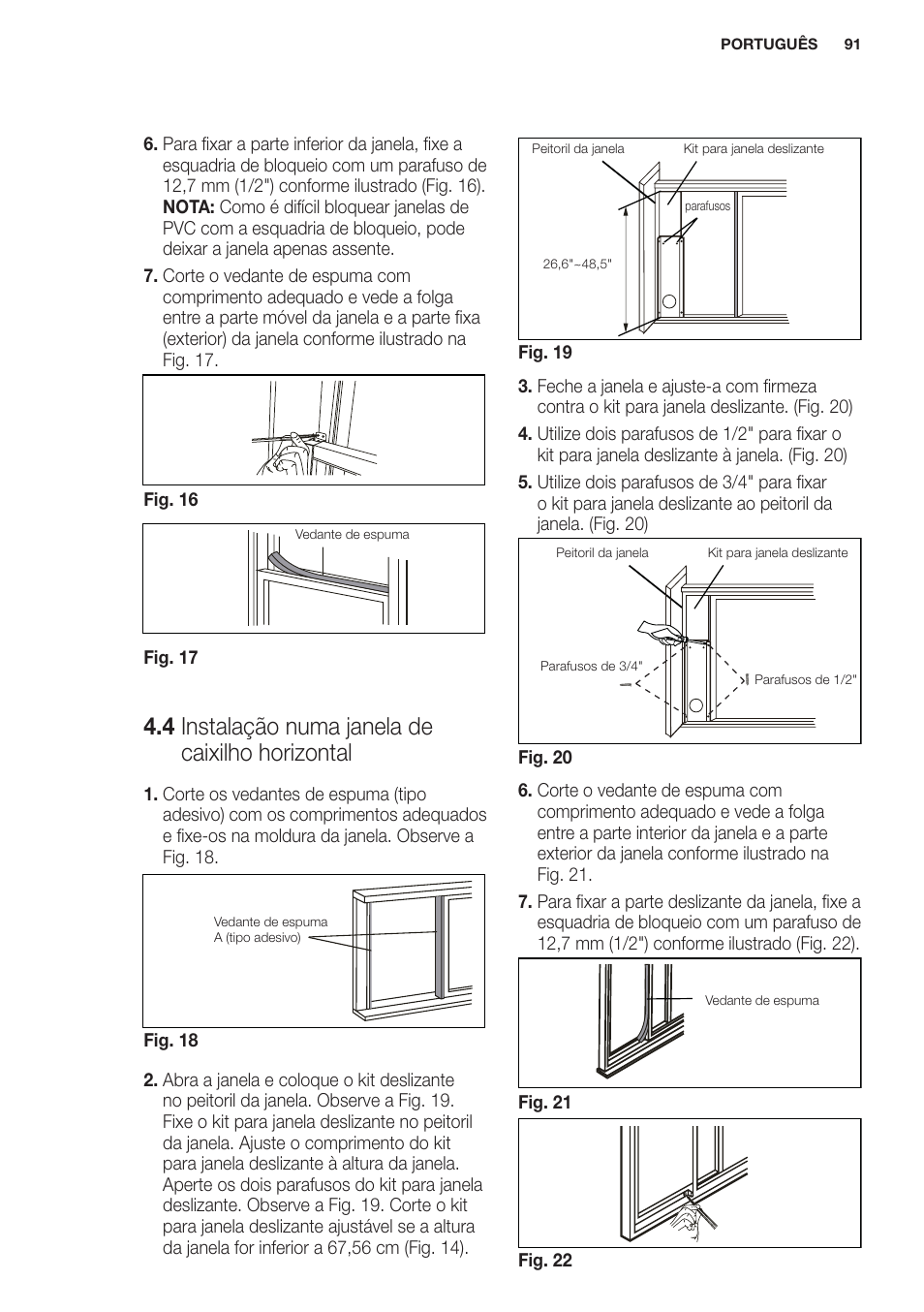 4 instalação numa janela de caixilho horizontal | Electrolux EXP09HN1WI User Manual | Page 91 / 100