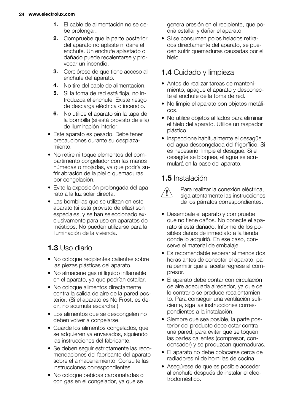 3 uso diario, 4 cuidado y limpieza, 5 instalación | Electrolux ENN2914AOW User Manual | Page 24 / 44