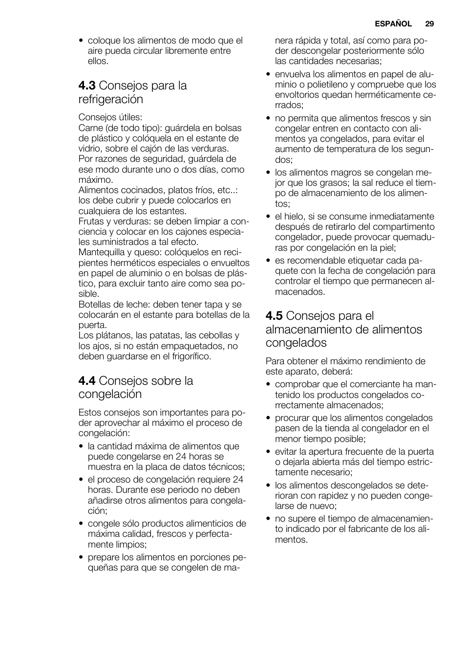 3 consejos para la refrigeración, 4 consejos sobre la congelación | Electrolux ENN2914AOW User Manual | Page 29 / 44