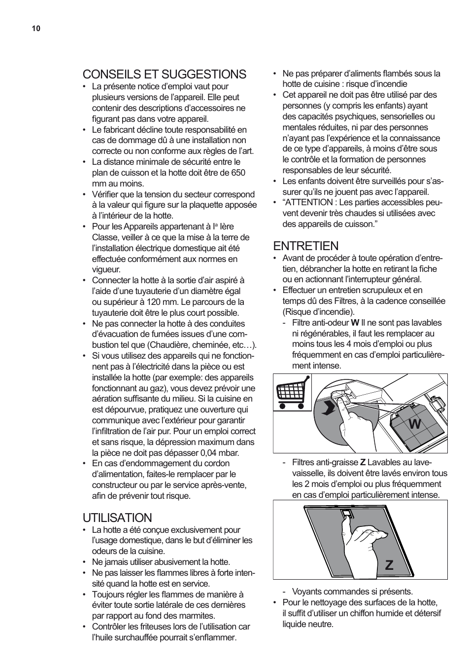 Conseils et suggestions, Utilisation, Entretien | Electrolux EFL12680BX User Manual | Page 10 / 56