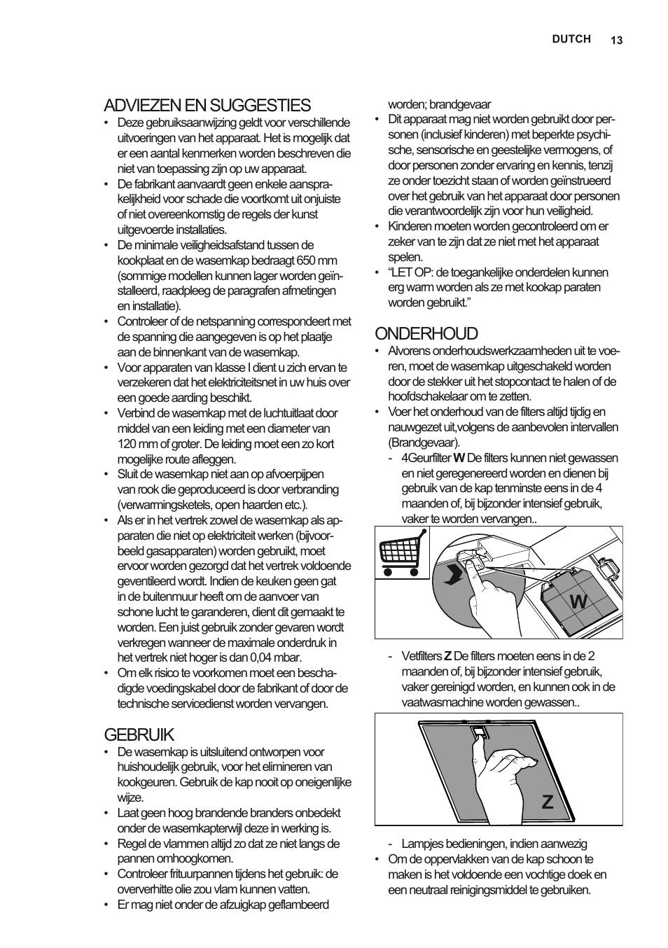 Adviezen en suggesties, Gebruik, Onderhoud | Electrolux EFL12680BX User Manual | Page 13 / 56