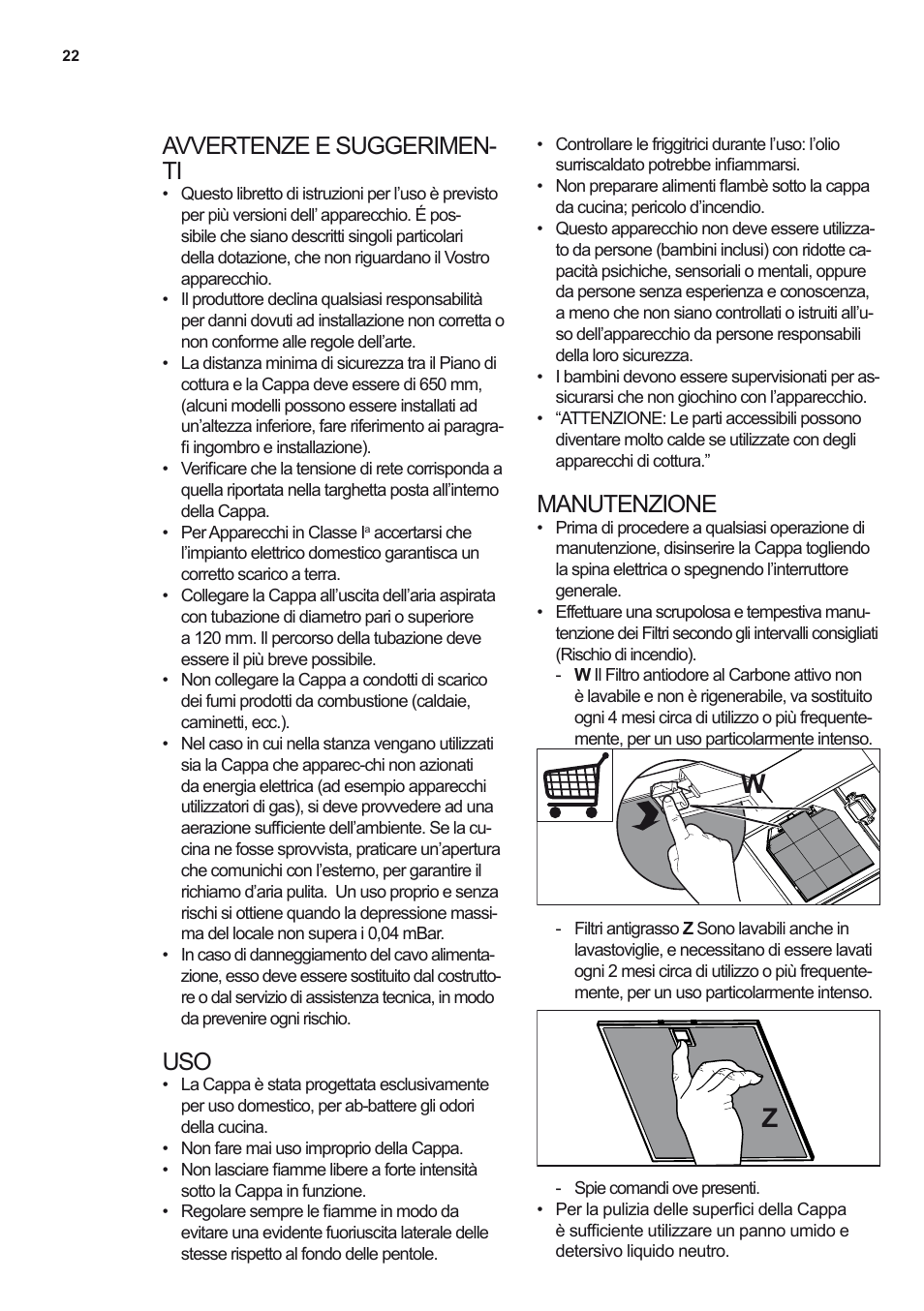 Avvertenze e suggerimen- ti, Manutenzione | Electrolux EFL12680BX User Manual | Page 22 / 56