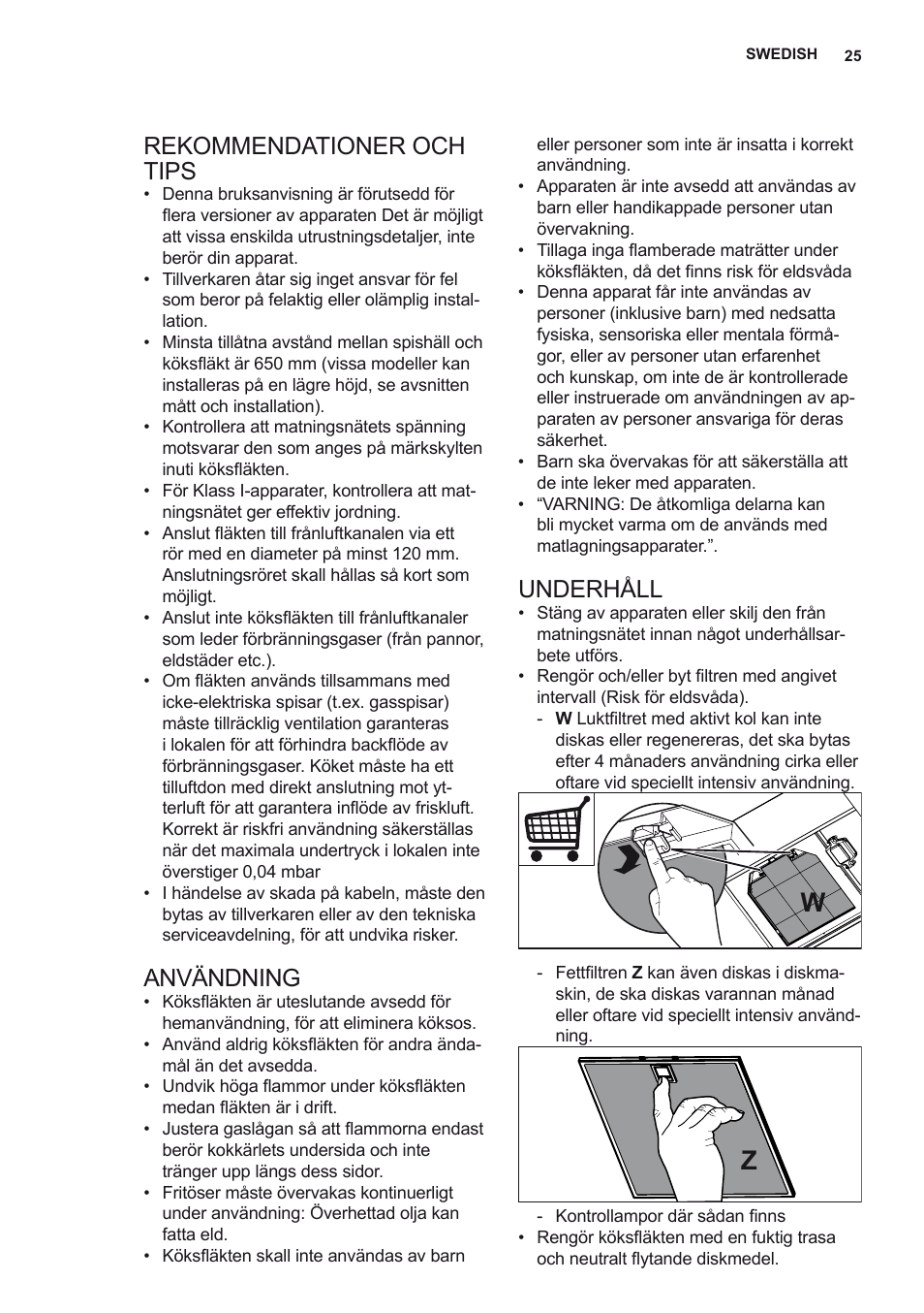 Rekommendationer och tips, Användning, Underhåll | Electrolux EFL12680BX User Manual | Page 25 / 56