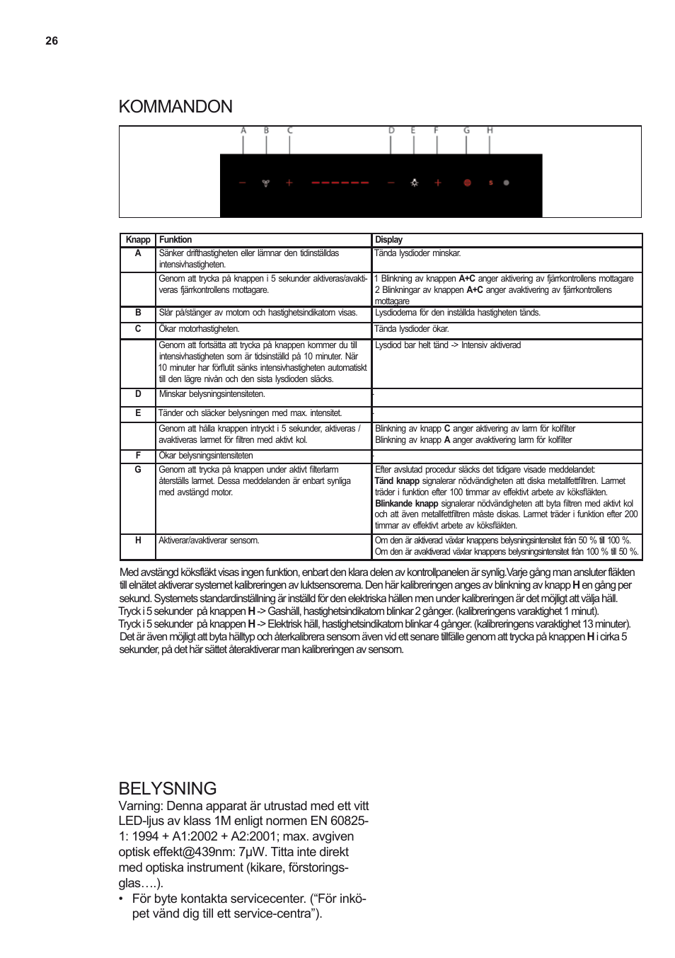 Kommandon belysning | Electrolux EFL12680BX User Manual | Page 26 / 56