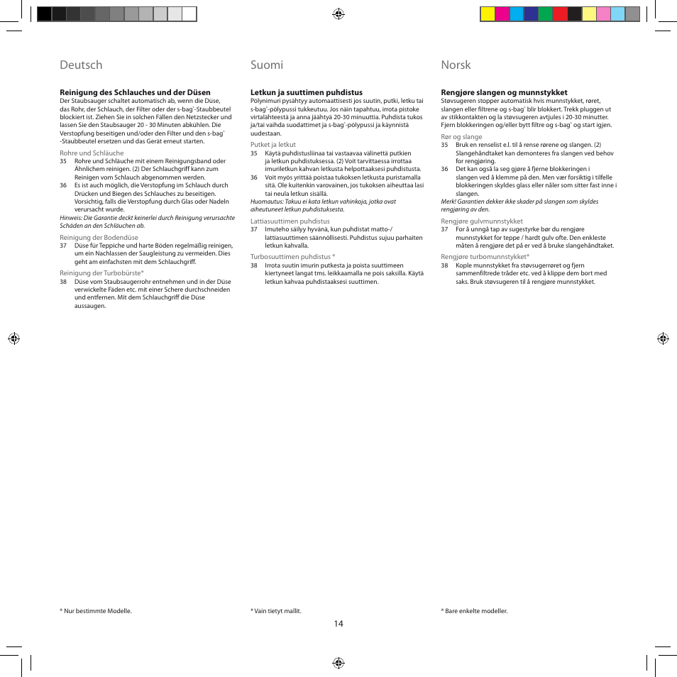 Deutsch, Suomi, Norsk | Electrolux ZEG301 User Manual | Page 17 / 76