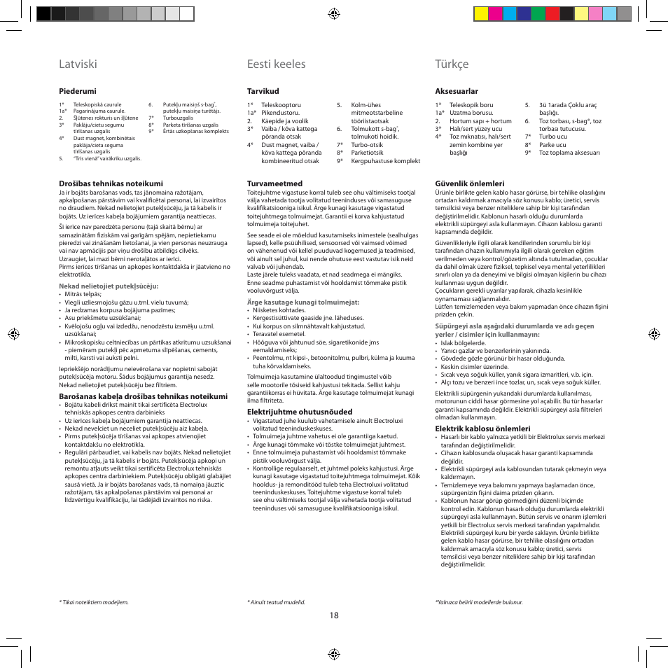 Latviski, Eesti keeles, Türkçe | Electrolux ZEG301 User Manual | Page 21 / 76