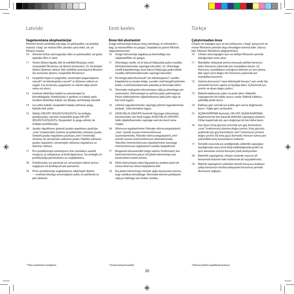 Latviski, Eesti keeles, Türkçe | Electrolux ZEG301 User Manual | Page 23 / 76