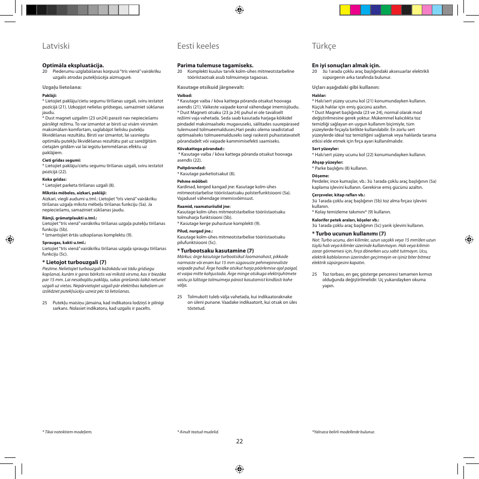 Latviski, Eesti keeles, Türkçe | Electrolux ZEG301 User Manual | Page 25 / 76