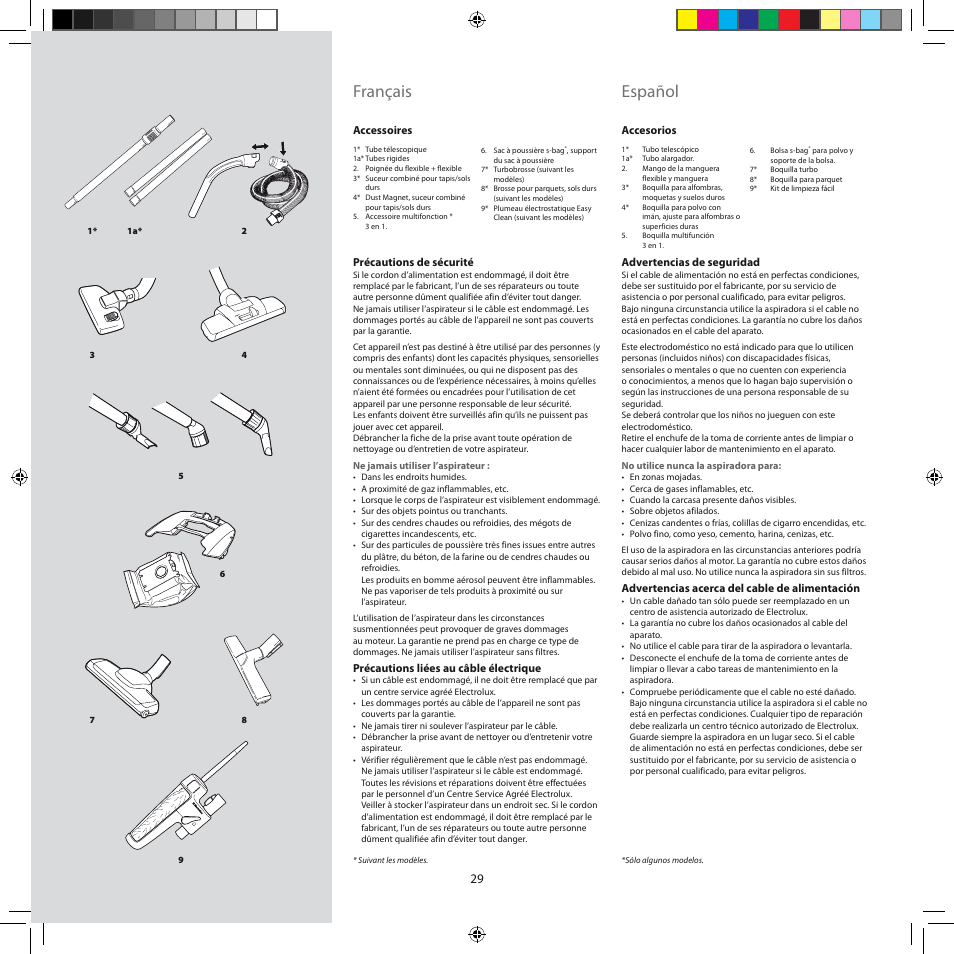 Français, Español | Electrolux ZEG301 User Manual | Page 32 / 76