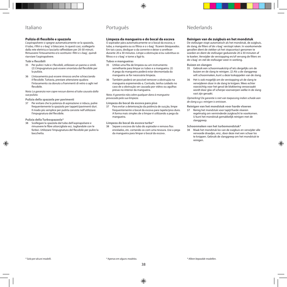 Italiano, Português, Nederlands | Electrolux ZEG301 User Manual | Page 41 / 76