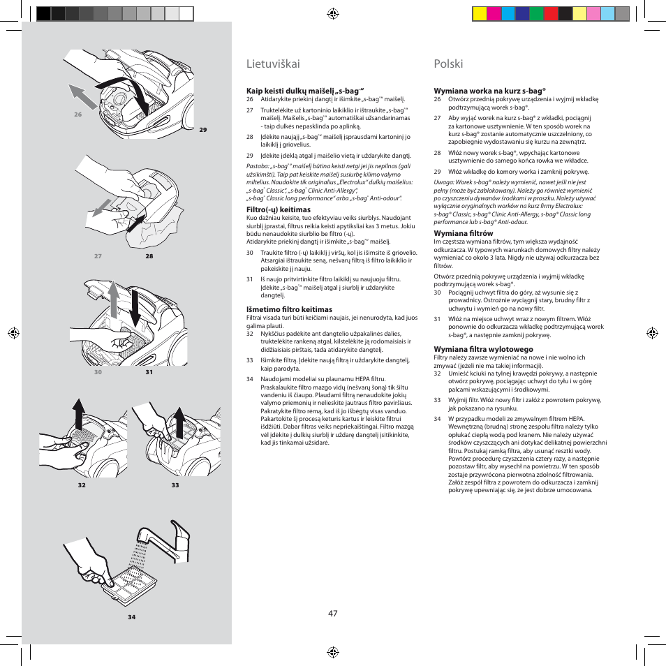 Lietuviškai, Polski | Electrolux ZEG301 User Manual | Page 50 / 76