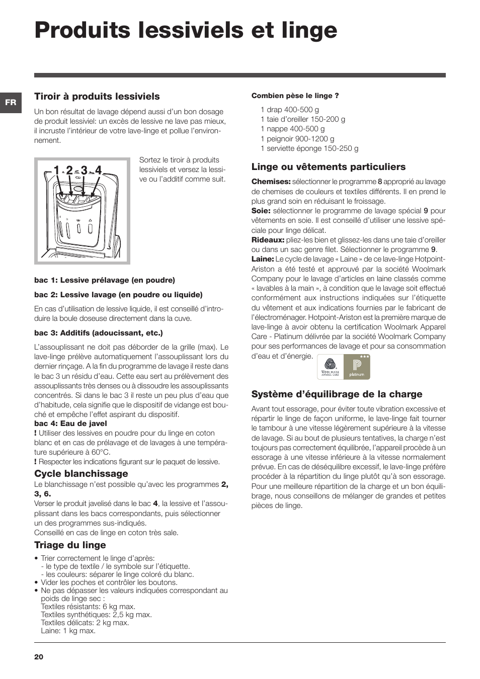 Produits lessiviels et linge | Hotpoint Ariston Top loading ECOT6F 1291 (EU) User Manual | Page 20 / 60