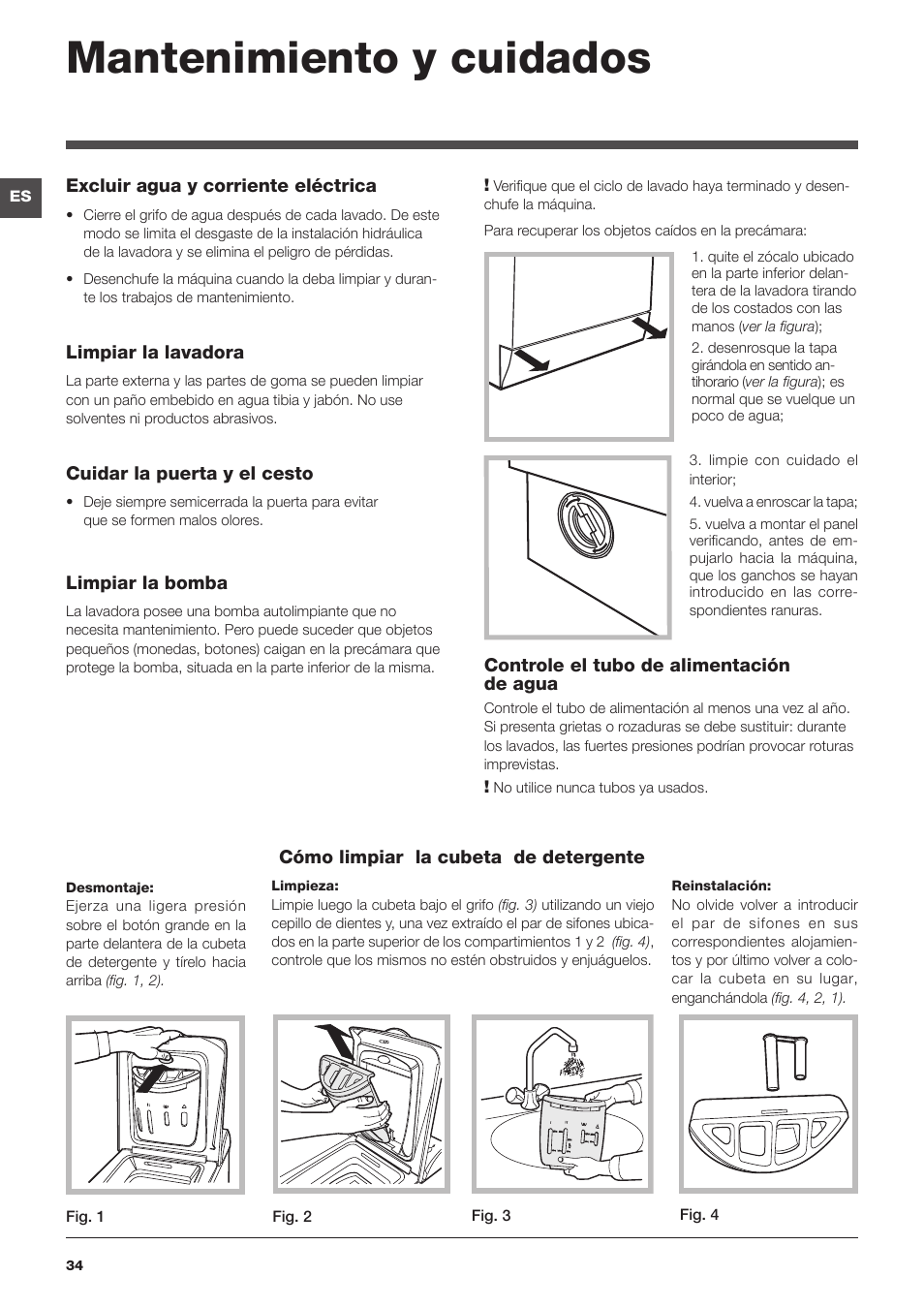 Mantenimiento y cuidados | Hotpoint Ariston Top loading ECOT6F 1291 (EU) User Manual | Page 34 / 60