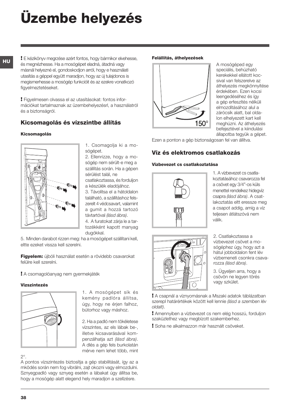 Üzembe helyezés | Hotpoint Ariston Top loading ECOT6F 1291 (EU) User Manual | Page 38 / 60