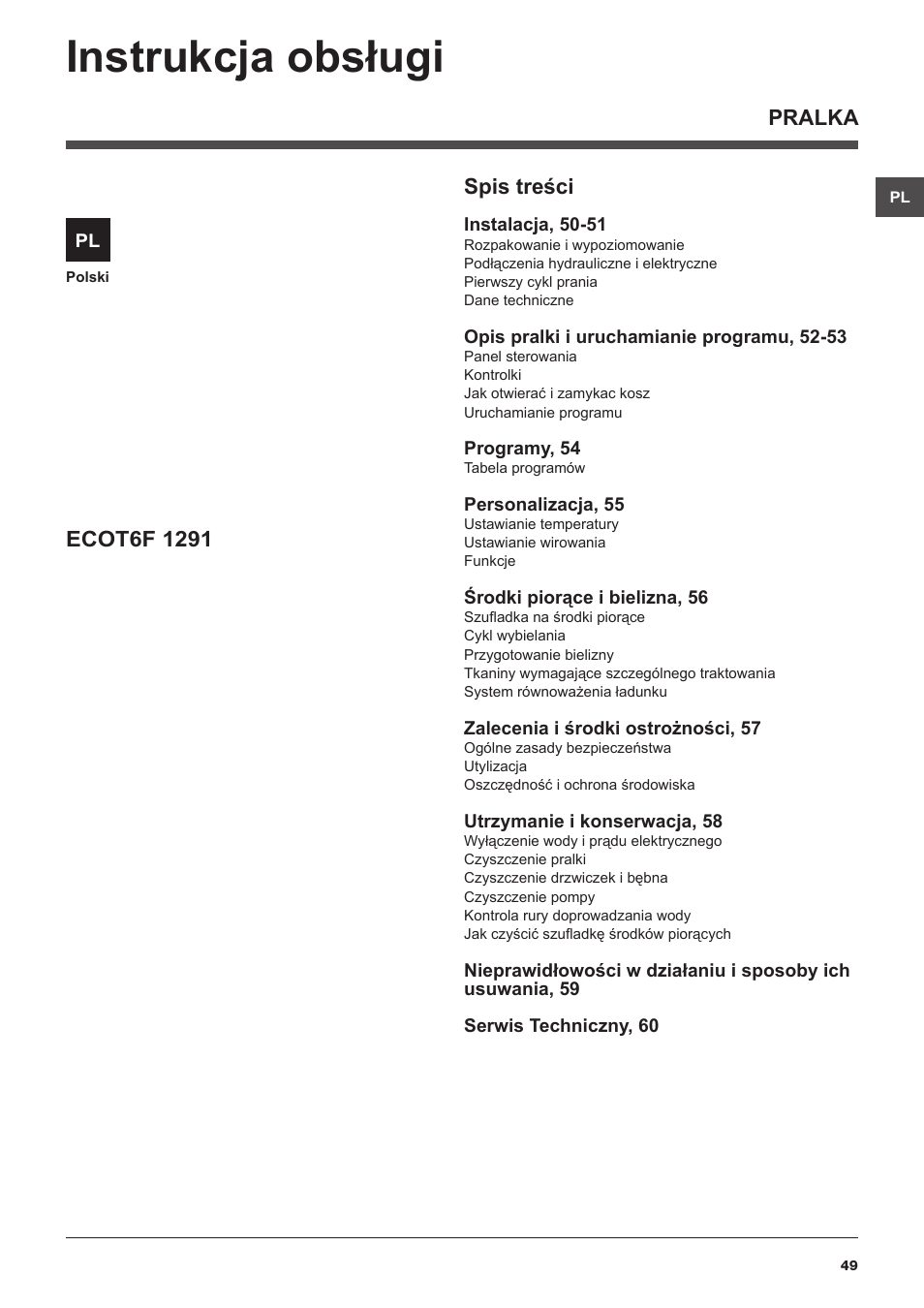 Hotpoint Ariston Top loading ECOT6F 1291 (EU) User Manual | Page 49 / 60