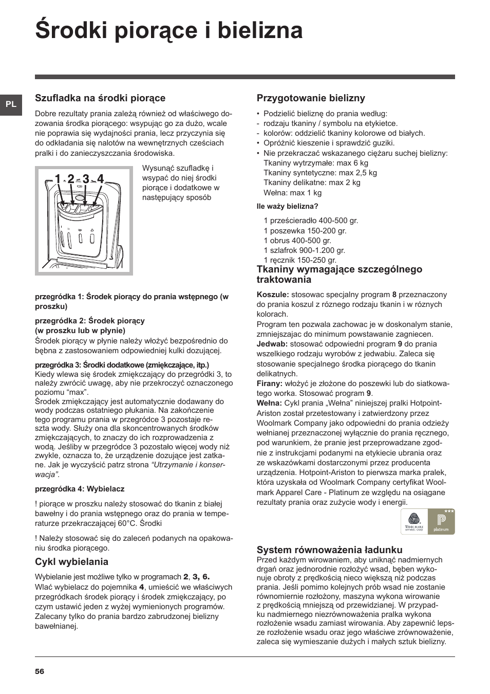 Środki piorące i bielizna | Hotpoint Ariston Top loading ECOT6F 1291 (EU) User Manual | Page 56 / 60