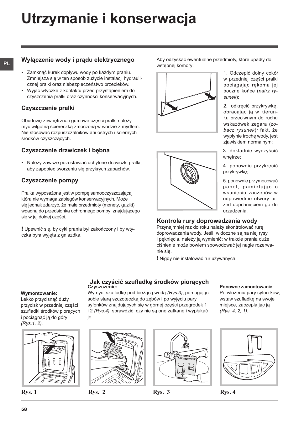 Utrzymanie i konserwacja | Hotpoint Ariston Top loading ECOT6F 1291 (EU) User Manual | Page 58 / 60