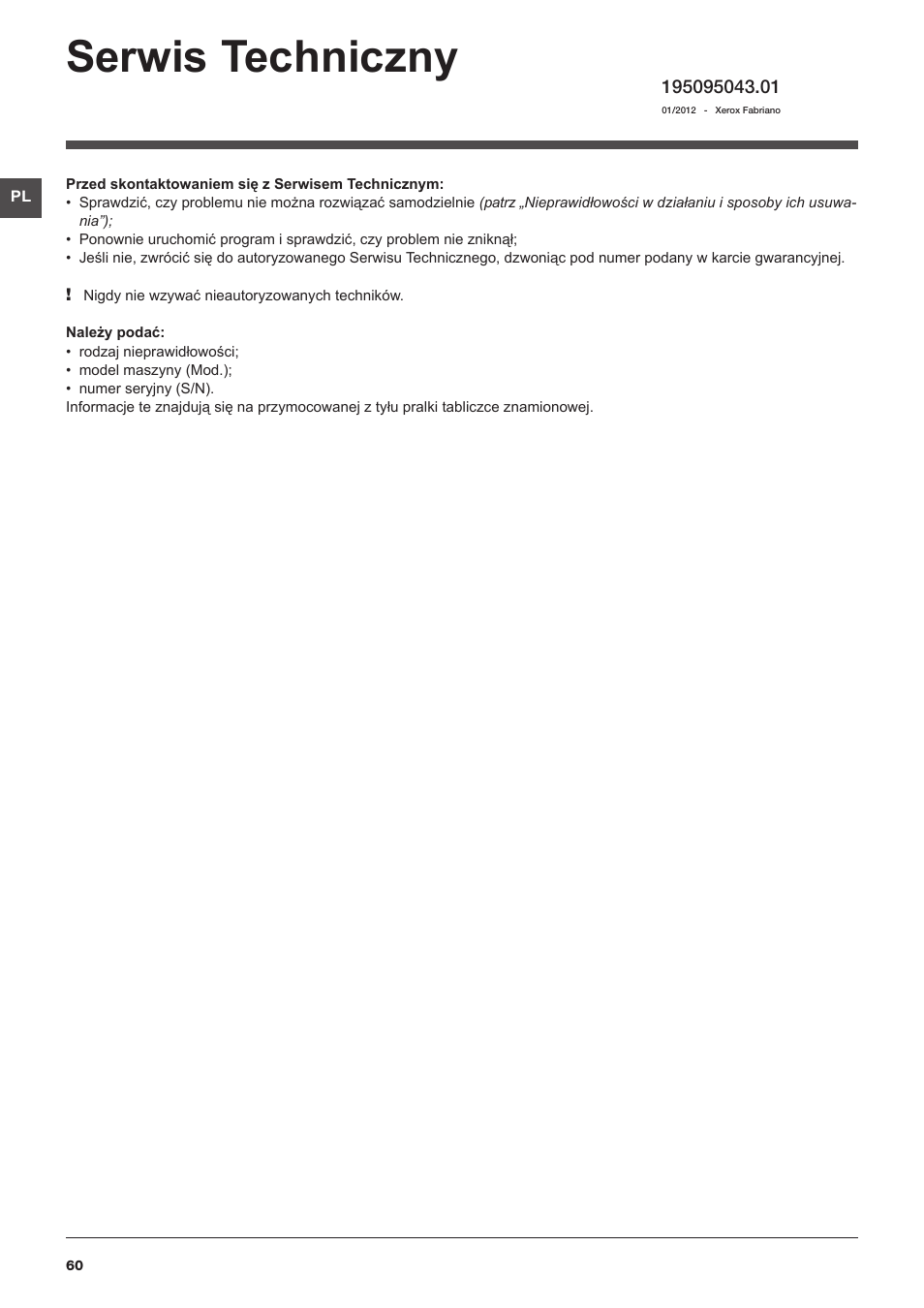 Serwis techniczny | Hotpoint Ariston Top loading ECOT6F 1291 (EU) User Manual | Page 60 / 60