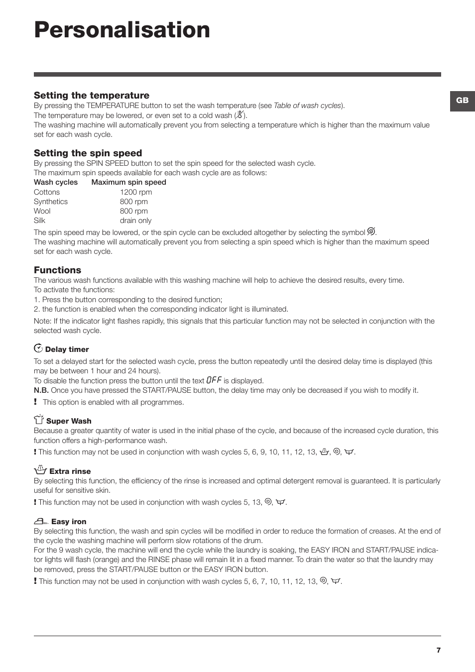 Personalisation | Hotpoint Ariston Top loading ECOT6F 1291 (EU) User Manual | Page 7 / 60