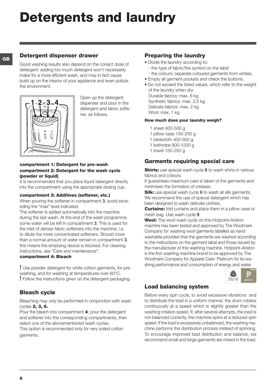 Detergents and laundry | Hotpoint Ariston Top loading ECOT6F 1291 (EU) User Manual | Page 8 / 60