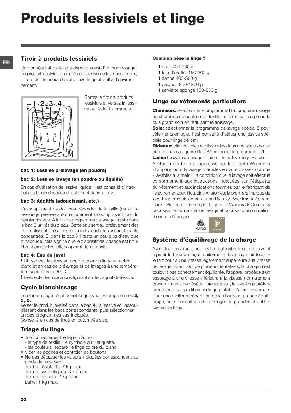 Produits lessiviels et linge | Hotpoint Ariston Top loading ECOT7F 129 (EU) User Manual | Page 20 / 72