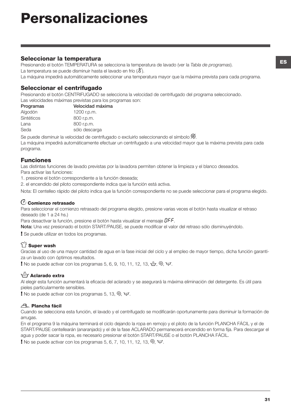 Personalizaciones | Hotpoint Ariston Top loading ECOT7F 129 (EU) User Manual | Page 31 / 72