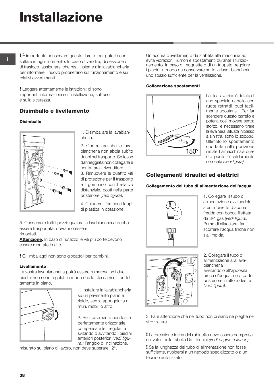 Installazione | Hotpoint Ariston Top loading ECOT7F 129 (EU) User Manual | Page 38 / 72