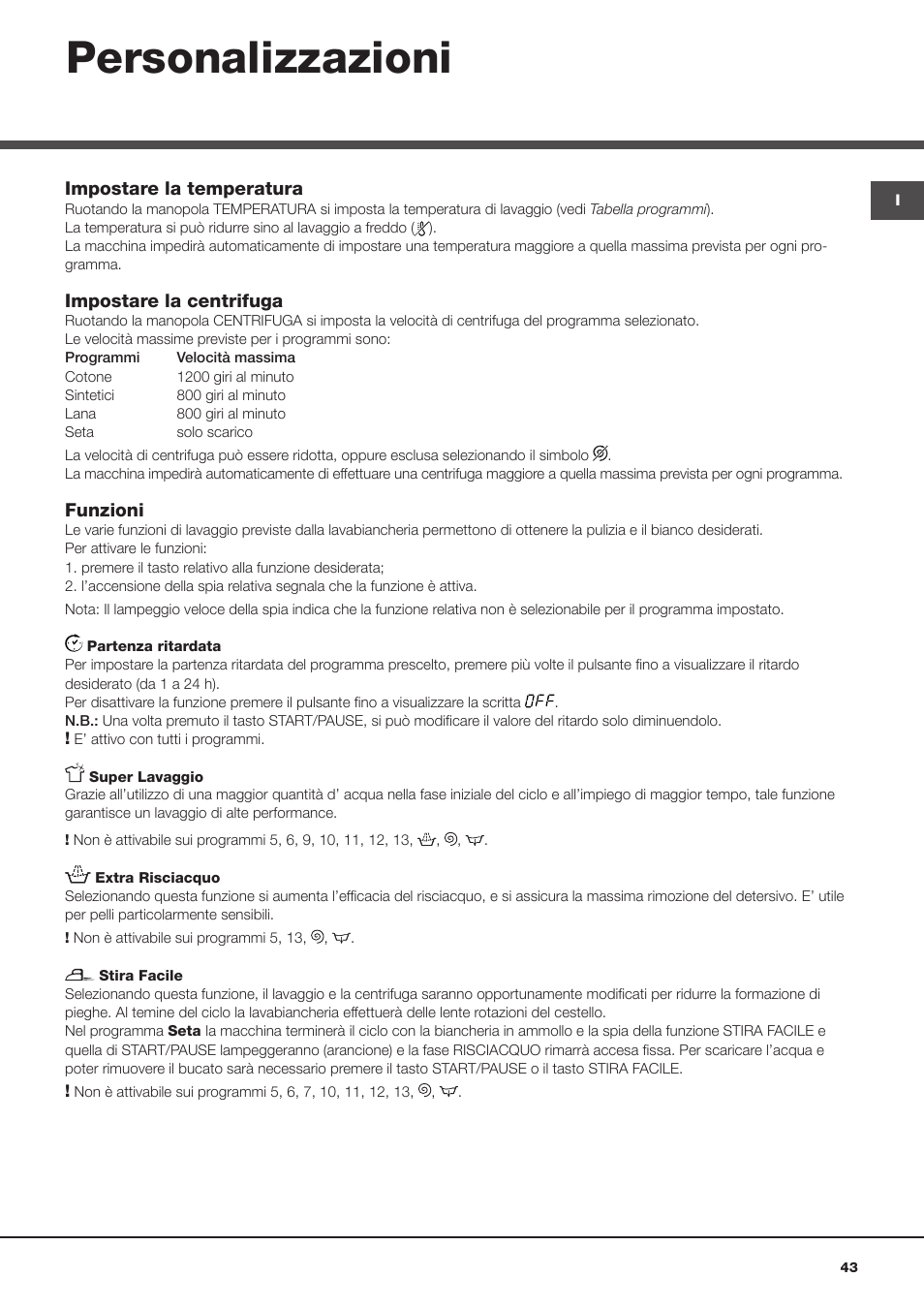 Personalizzazioni | Hotpoint Ariston Top loading ECOT7F 129 (EU) User Manual | Page 43 / 72