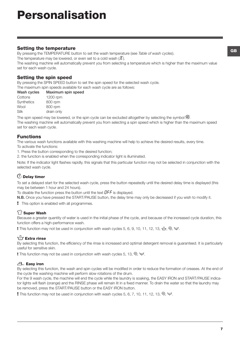 Personalisation | Hotpoint Ariston Top loading ECOT7F 129 (EU) User Manual | Page 7 / 72