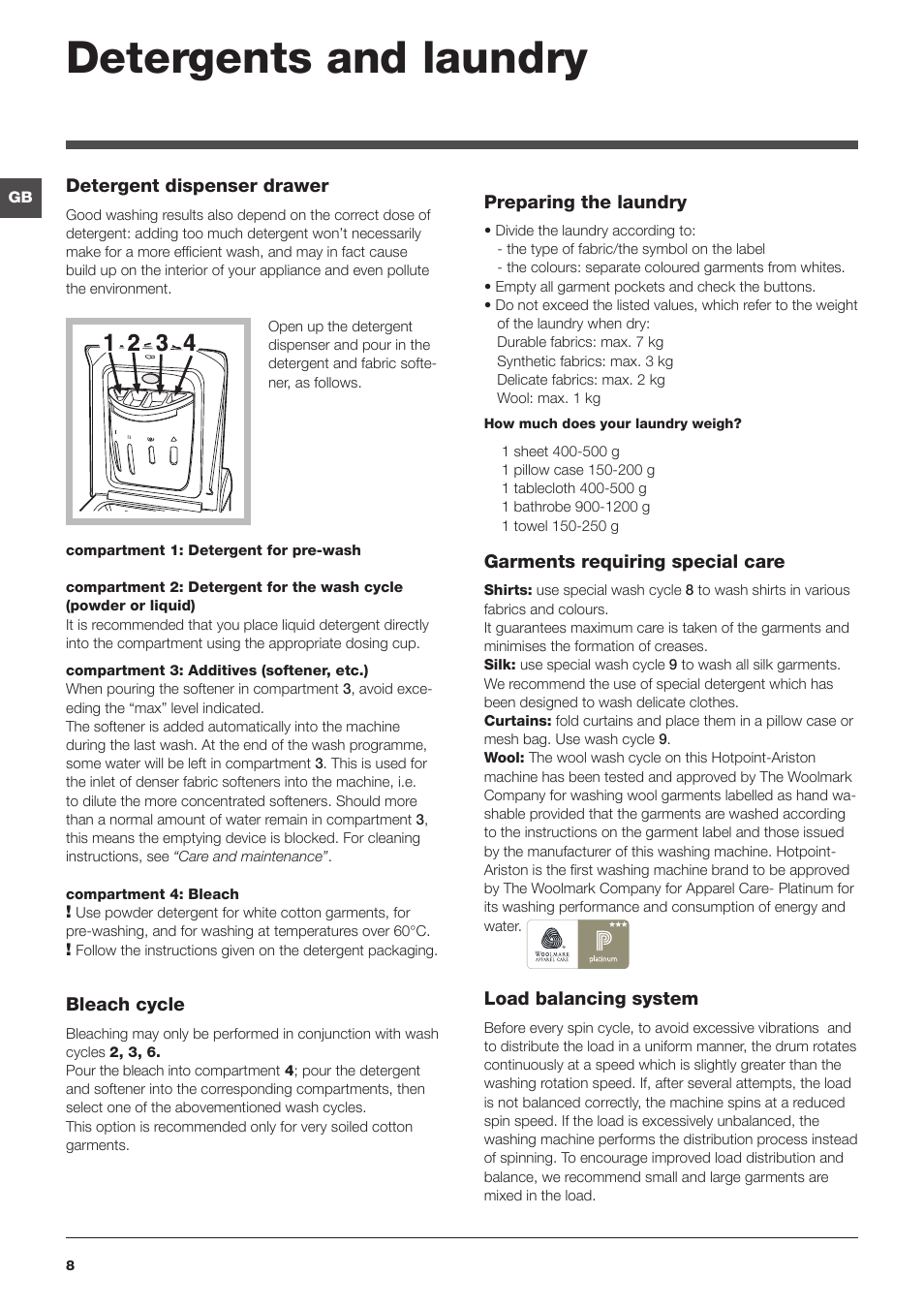 Detergents and laundry | Hotpoint Ariston Top loading ECOT7F 129 (EU) User Manual | Page 8 / 72