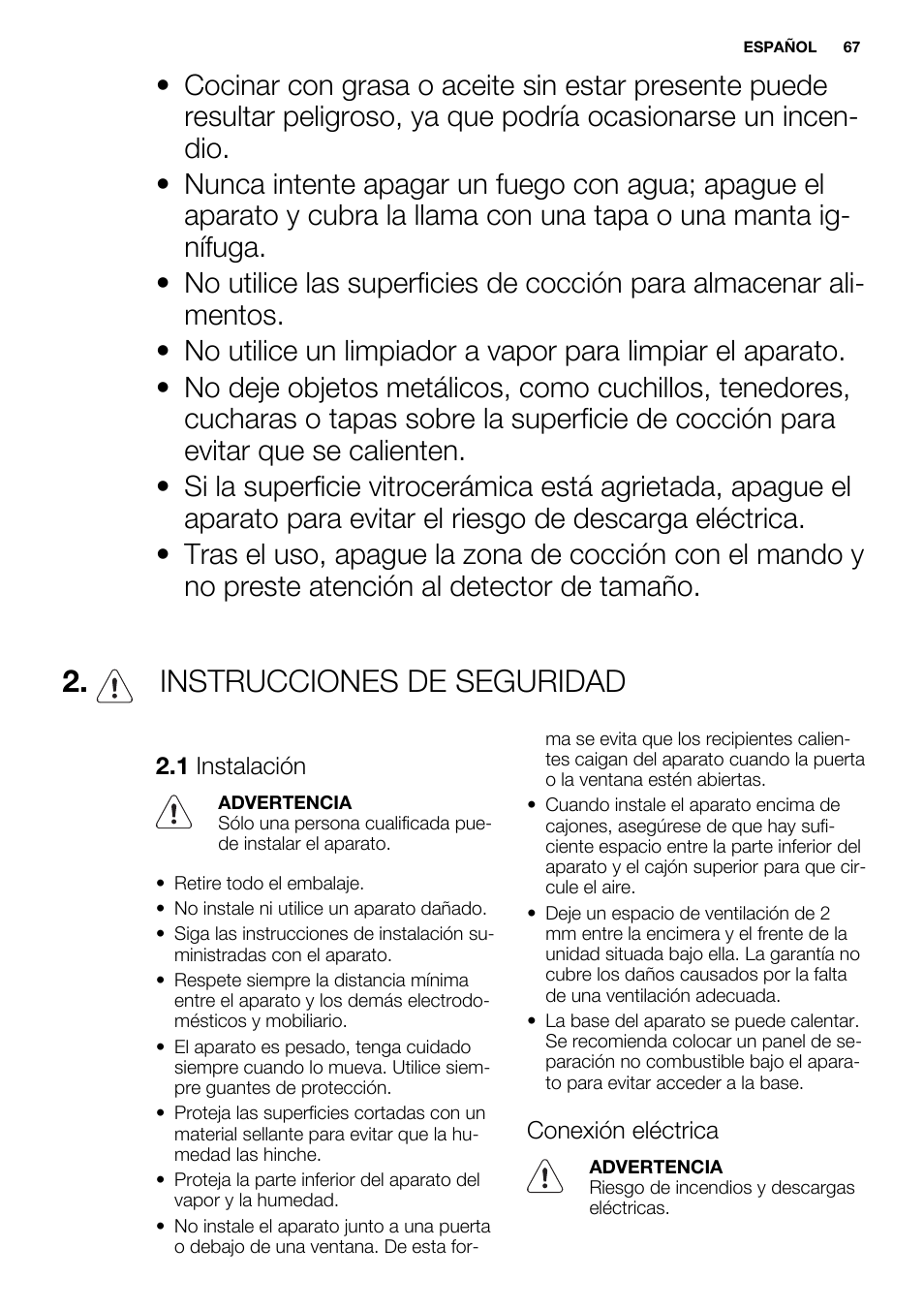 Instrucciones de seguridad | Electrolux EHG6341FOK User Manual | Page 67 / 84