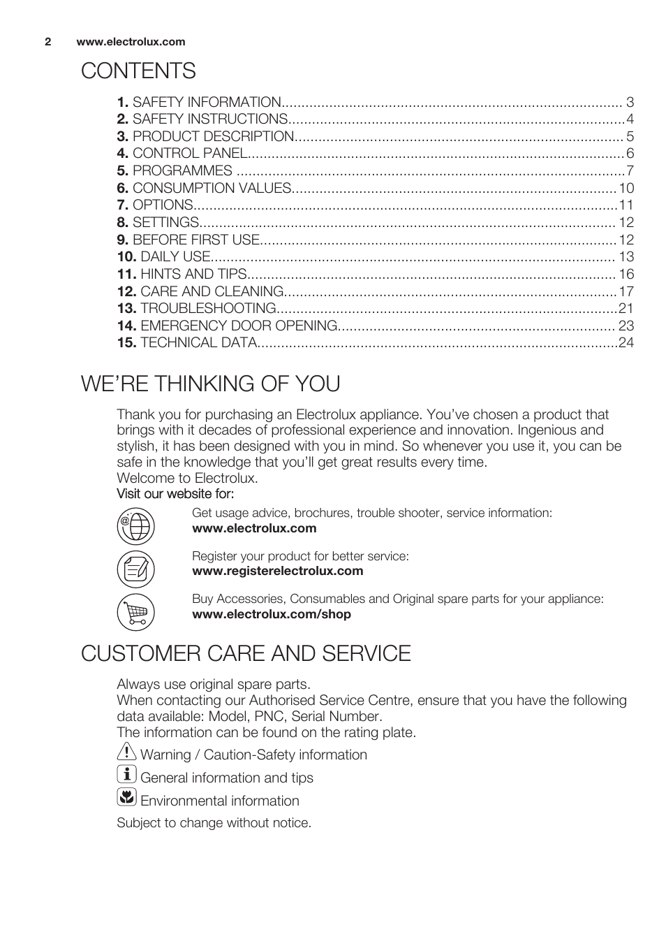 Electrolux EWF1286GDW User Manual | Page 2 / 52