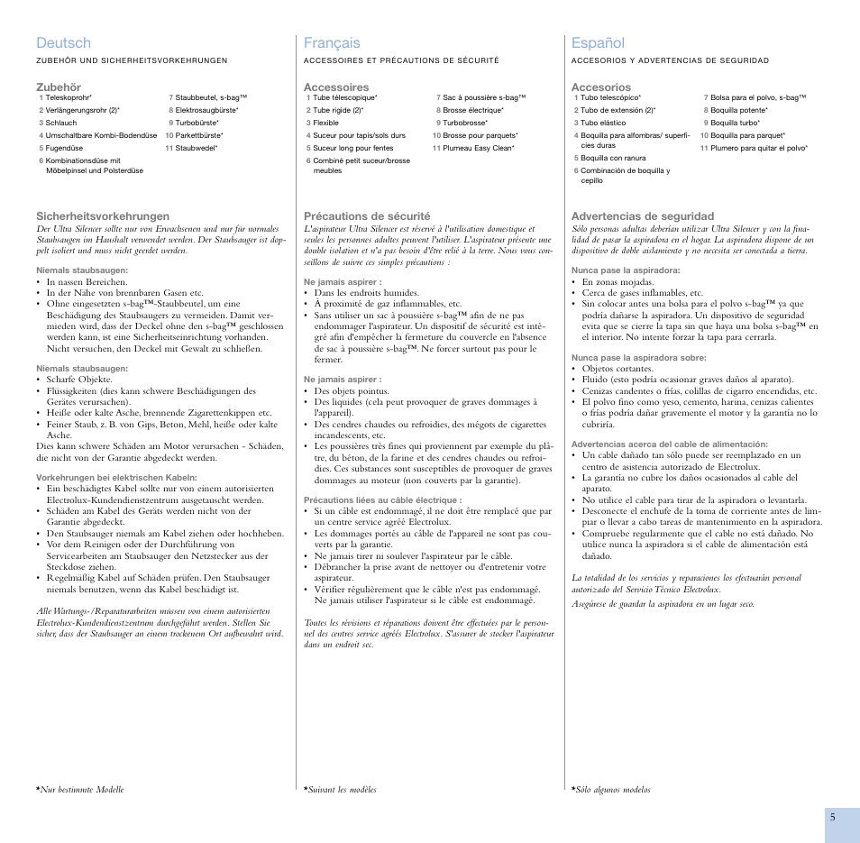Deutsch, Français, Español | Electrolux ZCS2100 User Manual | Page 3 / 13