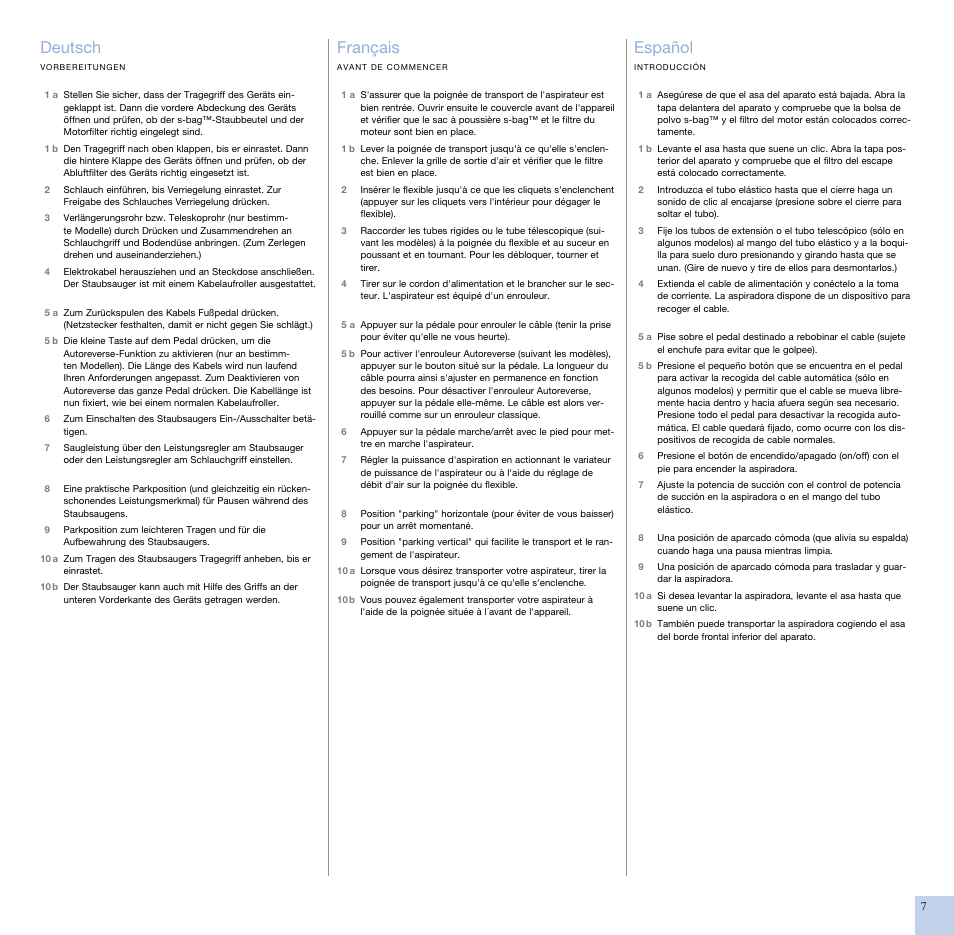 Deutsch, Français, Español | Electrolux ZCS2100 User Manual | Page 5 / 13