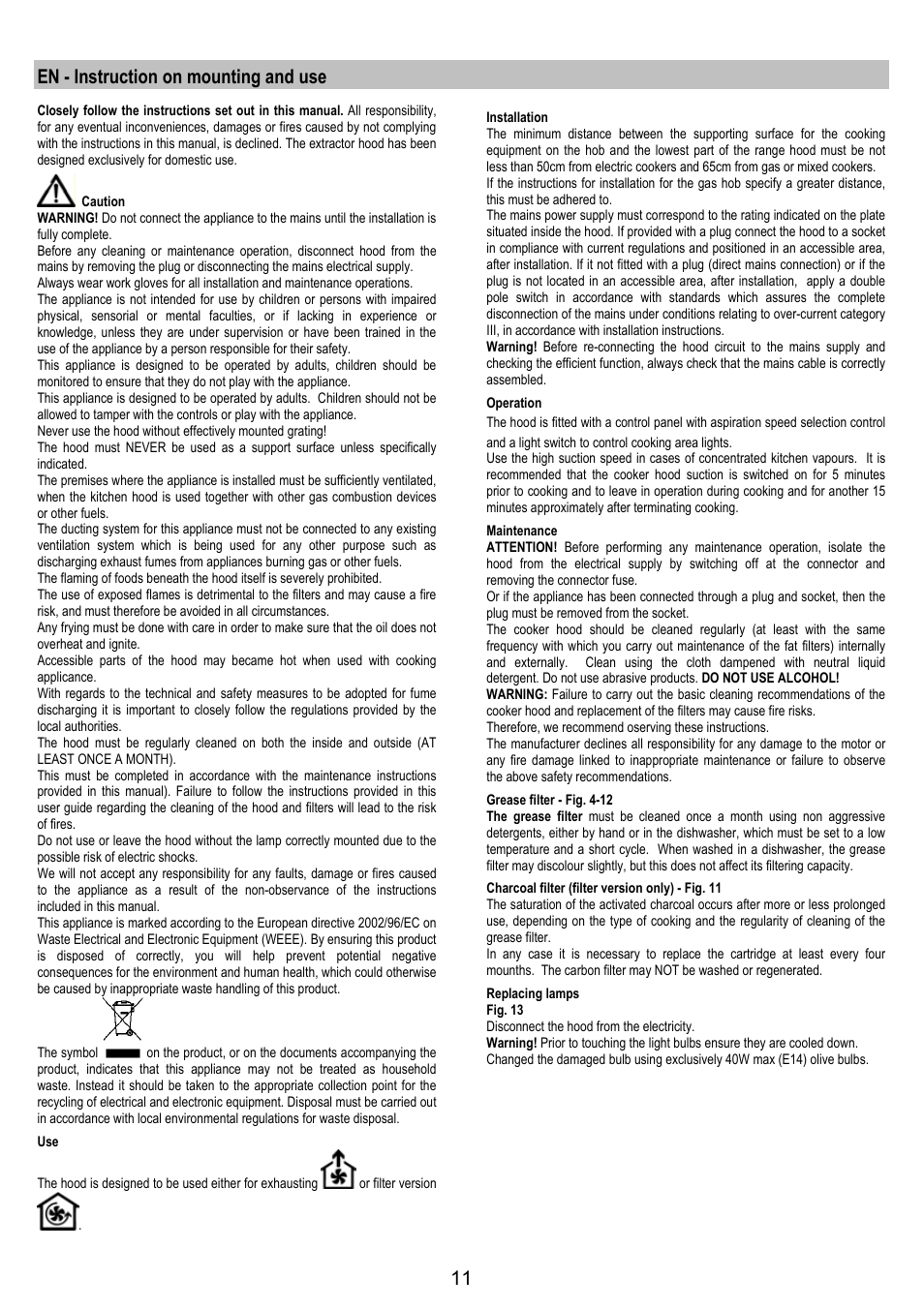 En - instruction on mounting and use | Electrolux EFP6440X User Manual | Page 11 / 44