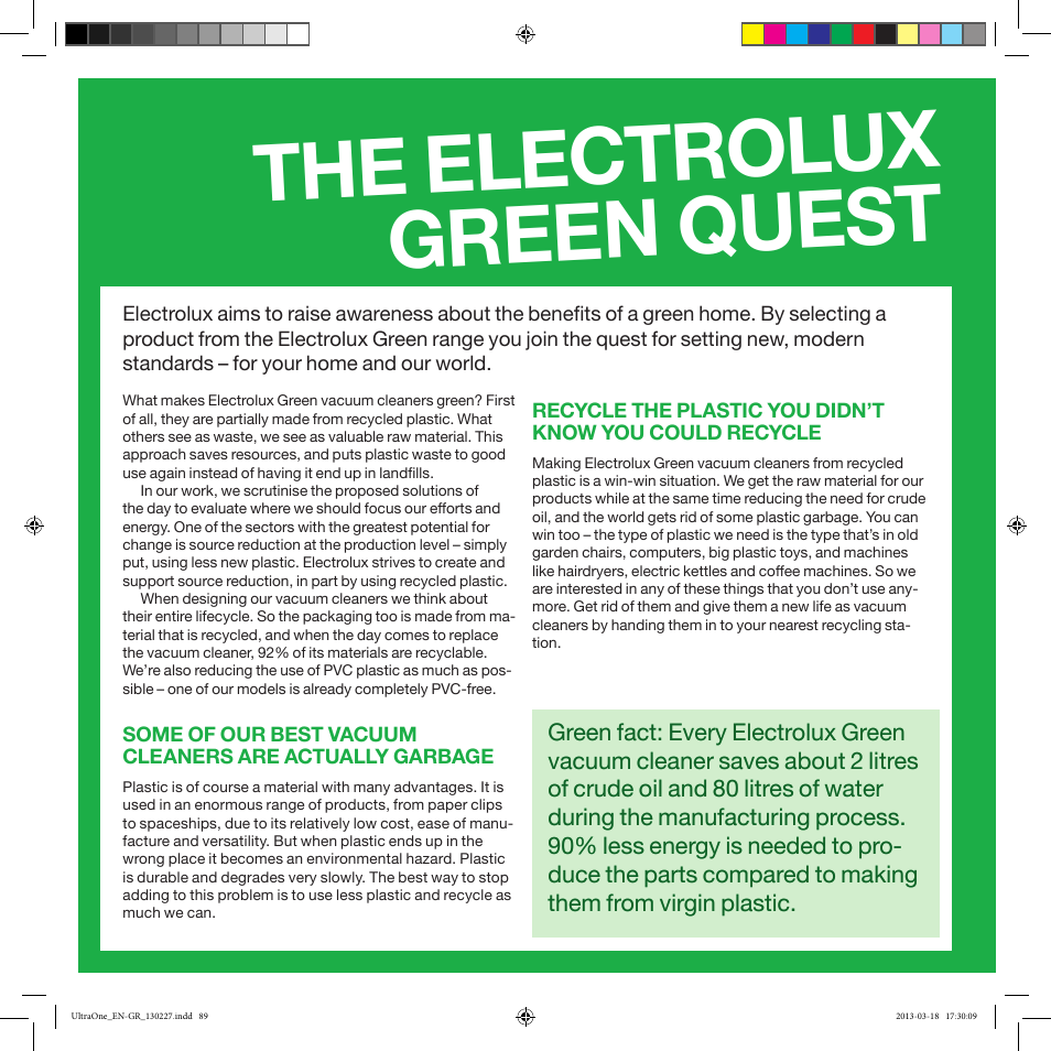 The electrolux green quest | Electrolux UOANIMAL User Manual | Page 89 / 92