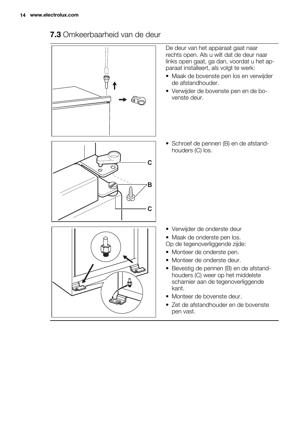 3 omkeerbaarheid van de deur | Electrolux ENN2853AOW User Manual | Page 14 / 88