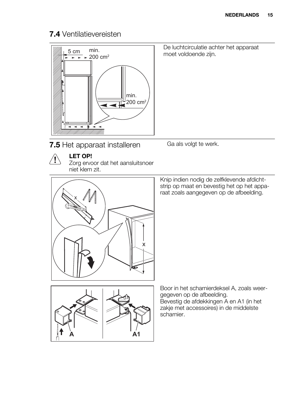 4 ventilatievereisten, 5 het apparaat installeren | Electrolux ENN2853AOW User Manual | Page 15 / 88