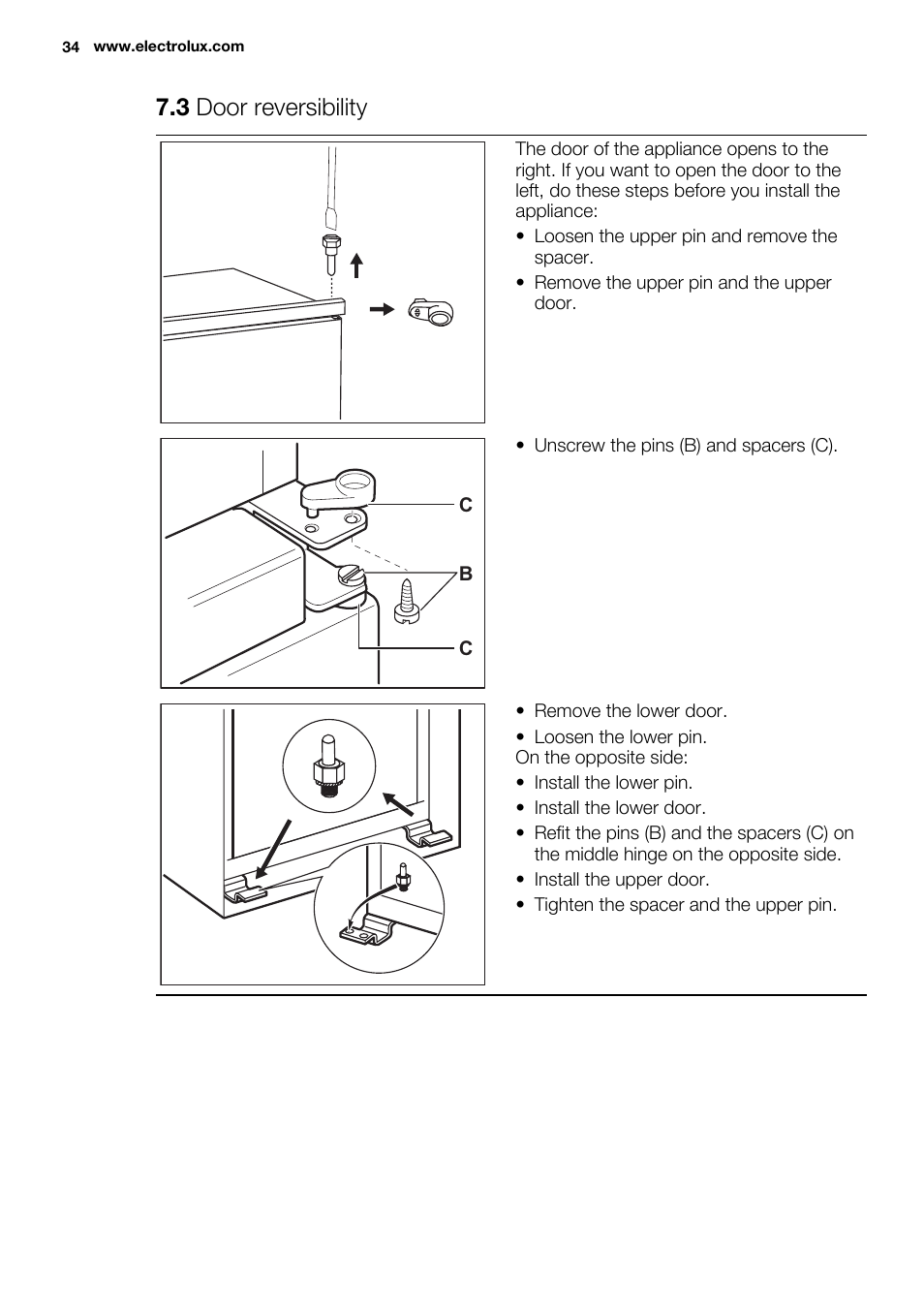 3 door reversibility | Electrolux ENN2853AOW User Manual | Page 34 / 88
