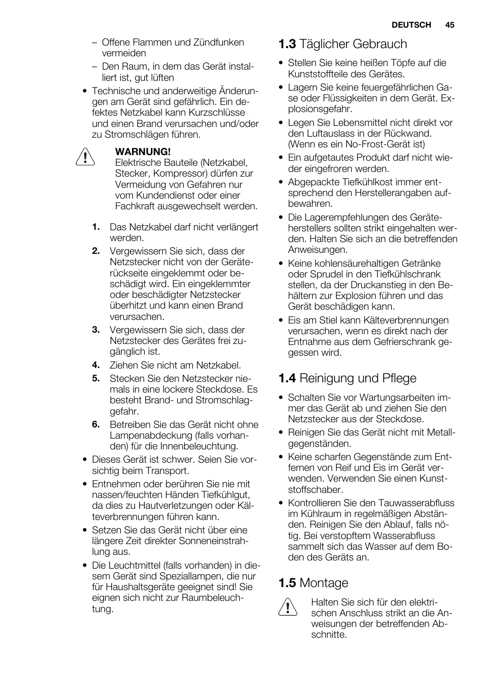 3 täglicher gebrauch, 4 reinigung und pflege, 5 montage | Electrolux ENN2853AOW User Manual | Page 45 / 88