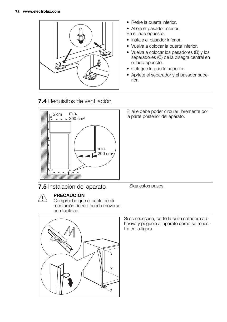 4 requisitos de ventilación, 5 instalación del aparato | Electrolux ENN2853AOW User Manual | Page 78 / 88