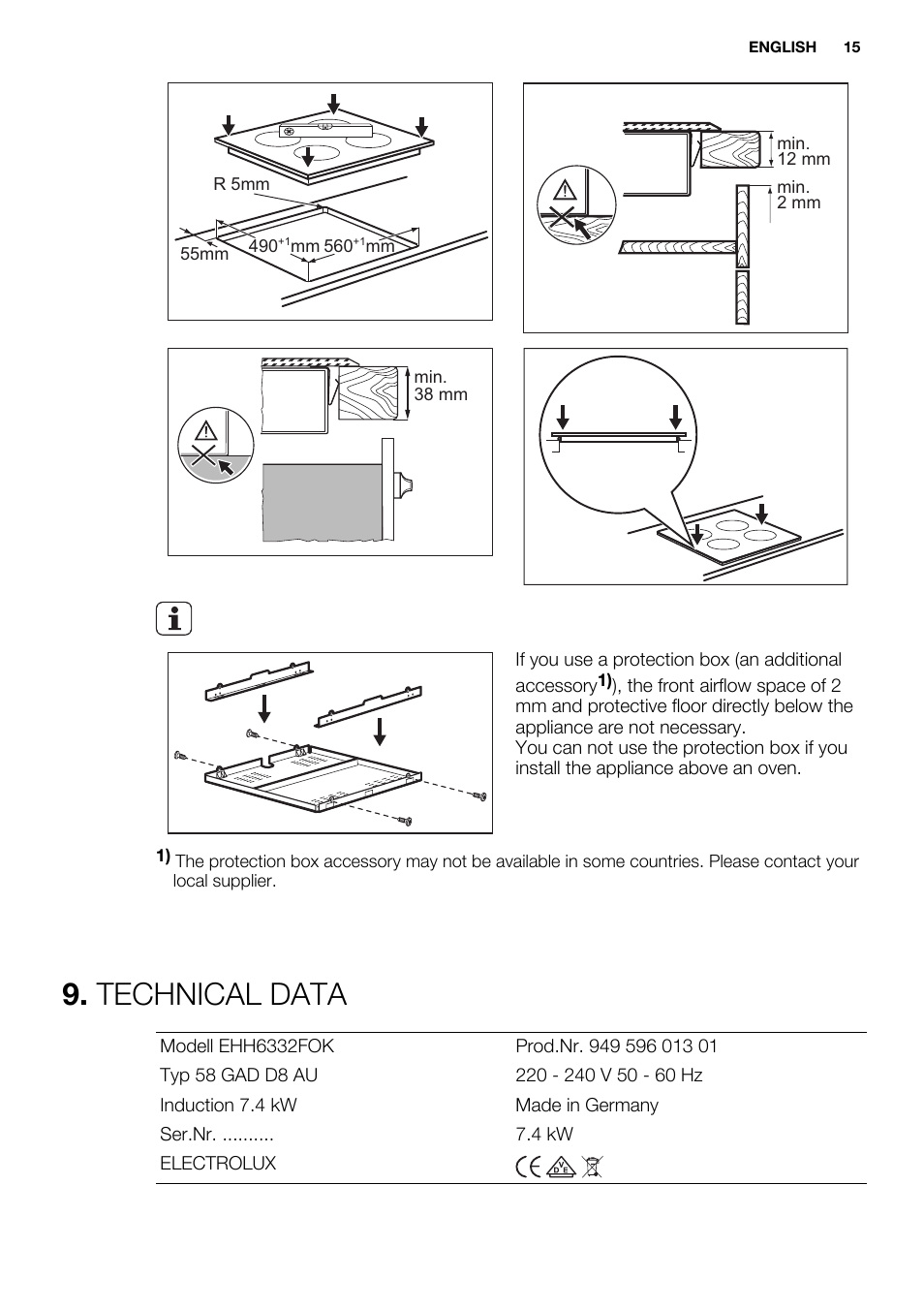 Technical data | Electrolux EHH6332FOK User Manual | Page 15 / 68