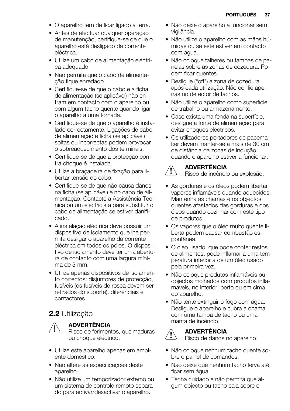 2 utilização | Electrolux EHH6332FOK User Manual | Page 37 / 68
