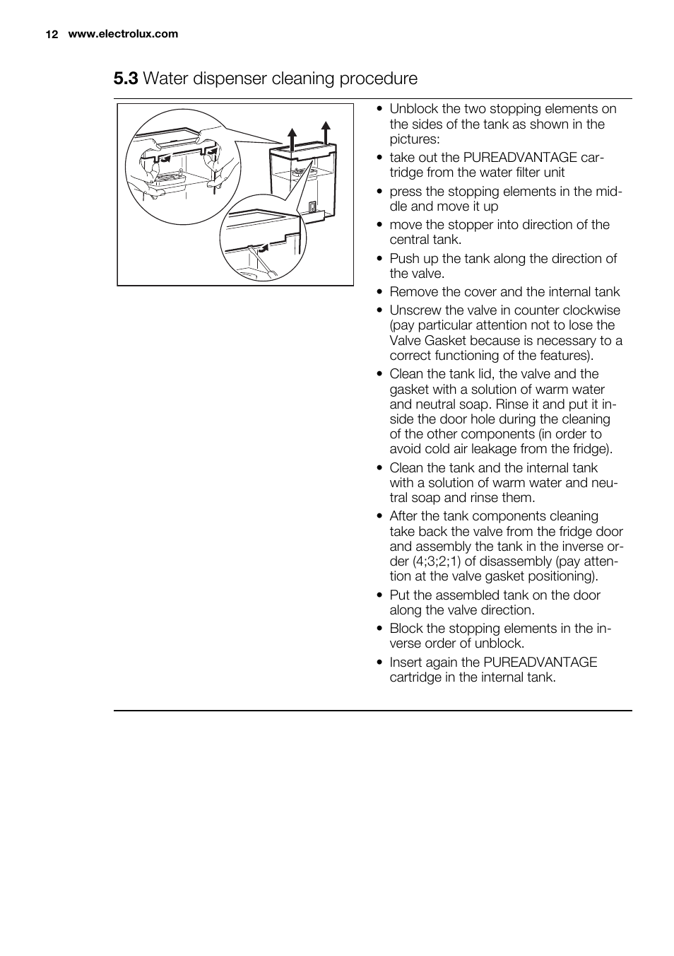 3 water dispenser cleaning procedure | Electrolux EN3850DOX User Manual | Page 12 / 84